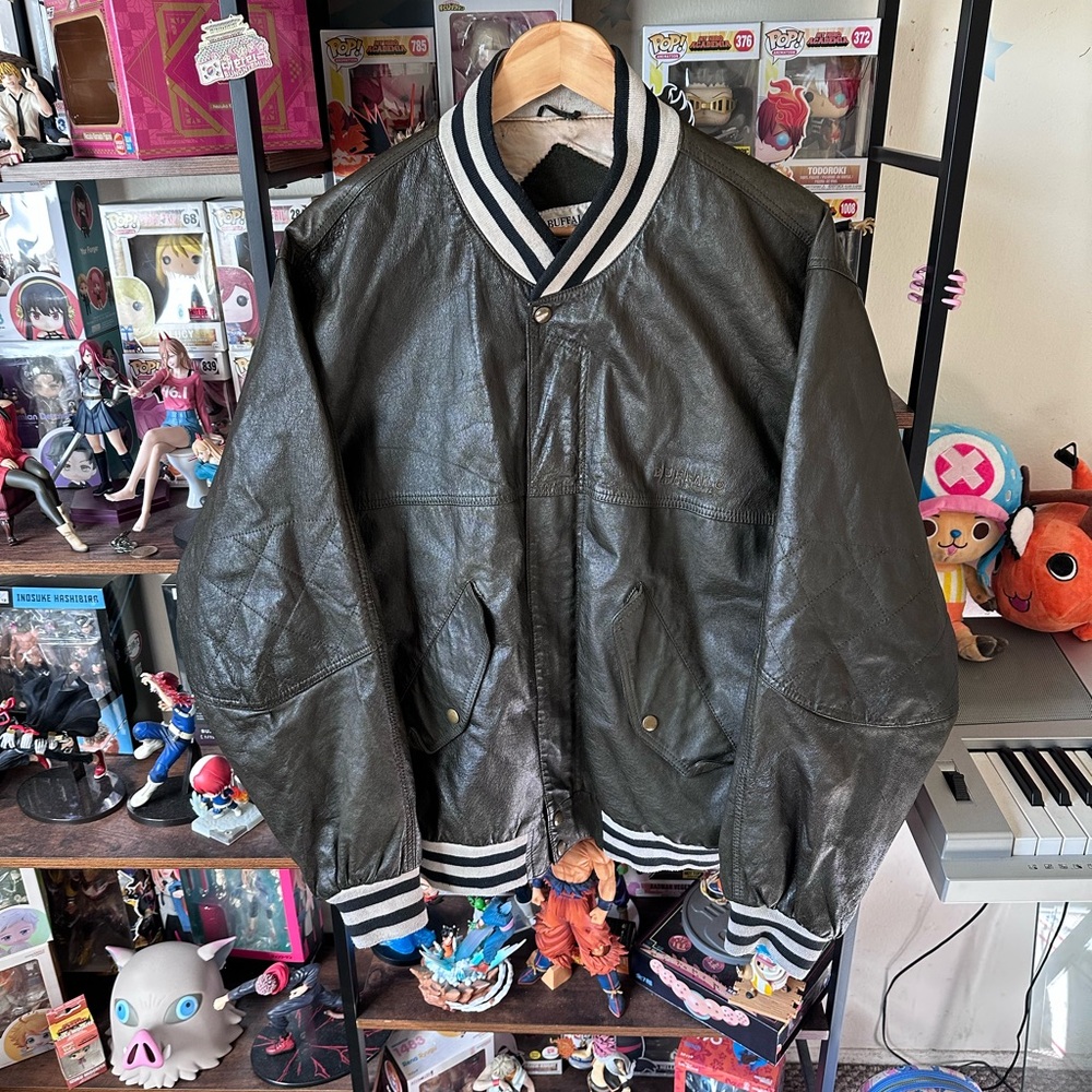 Vintage Buffalo Leather Varsity Jacket Men’s XL Distressed Bomber